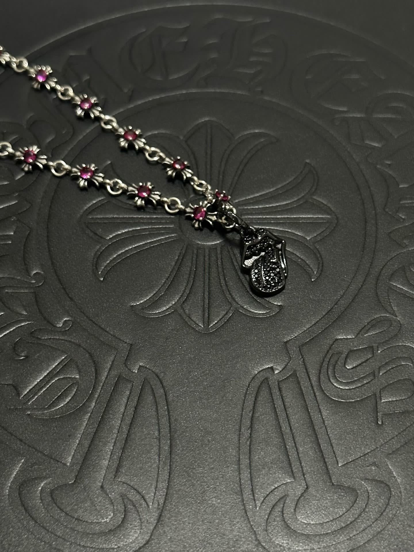 Chrome Hearts Silver and Ruby Gemstone Bracelet with Beetle Charm